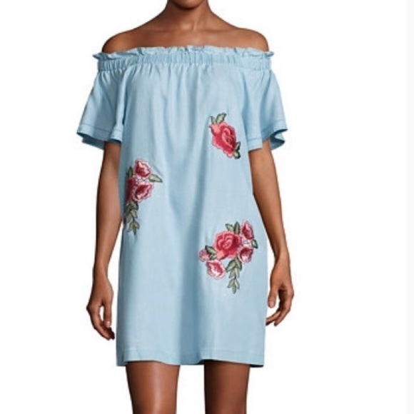 A.N.A. Floral Embroidered Chambray Lionel Dress Size M 100% Lyocell - Picture 1 of 11